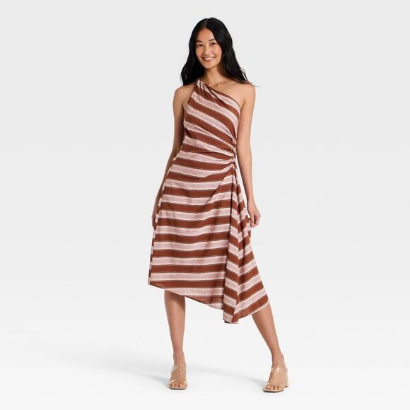 A New Day Dresses & Skirts - Open Box - A New Day - Women's Ruched Side Pleated Midi Dress - A New Day Brown